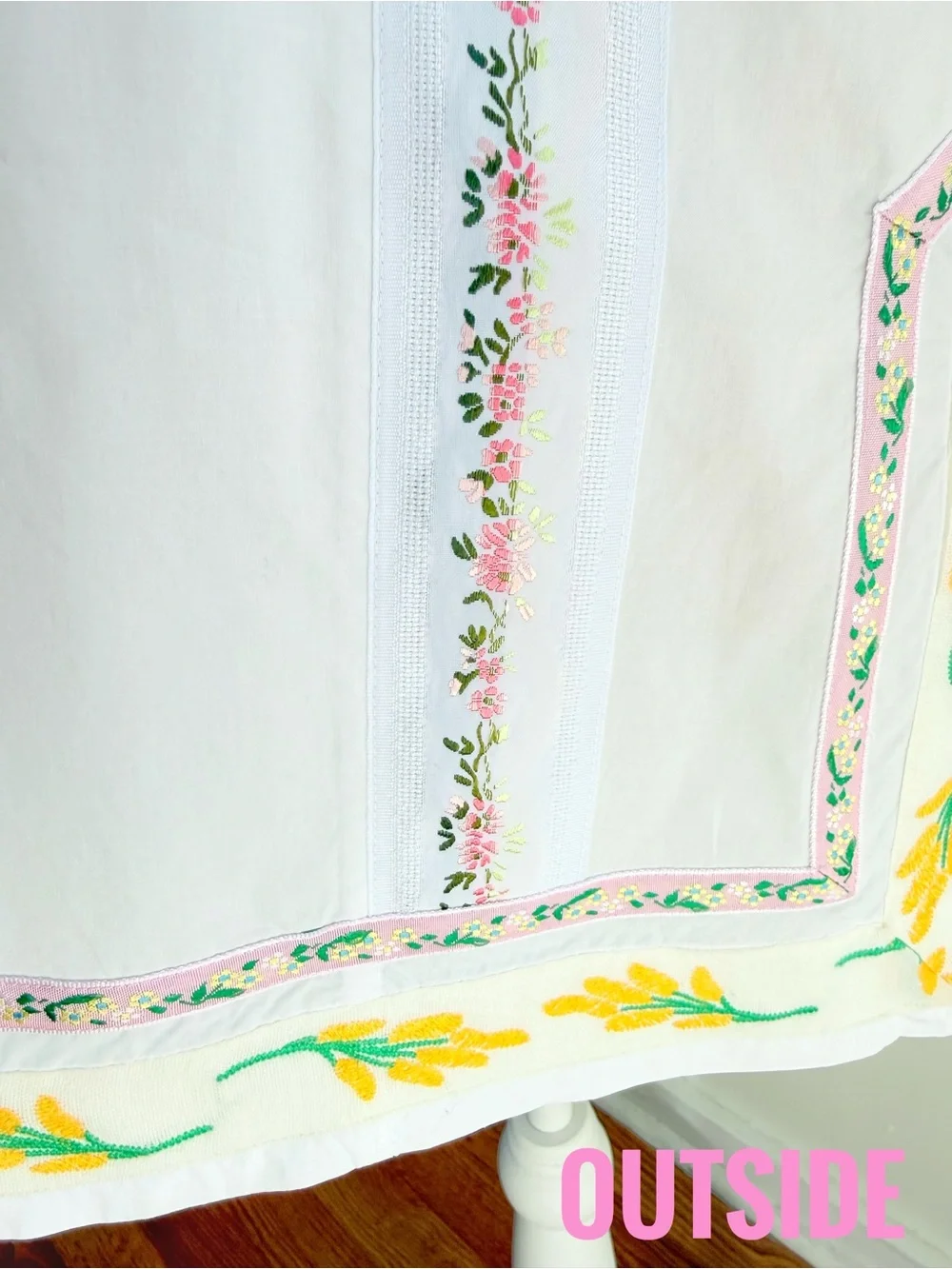 TORY BURCH WHITE COTTON FLORAL RIBBON EMBELLISHED EMBROIDERED TUNIC TOP
